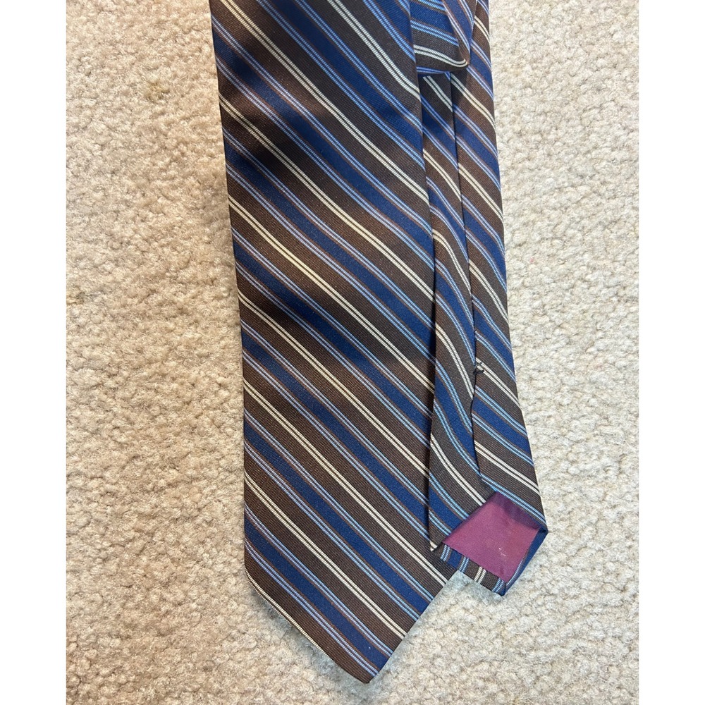 Rapaheala Mens Striped Necktie‎ Blue Brown White Polyester